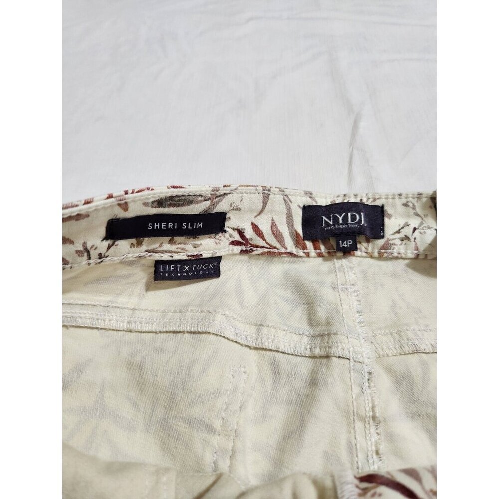 NYDJ Sheri Slim Leg Jeans Cream Beige Leaf Leaves Floral Size 14P Stretch (CJ6) - Picture 5 of 11
